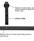 Diagram showing materials in Beefy Black J Shaped Hangers Sliding Barn Door Hardware Kit For Closets And Double Doors 4ft To 9.6ft With Long Steel Rail