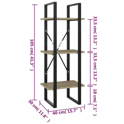 Space Saving 3 Tier Book Cabinet Made From Engineered Wood, Slim 15.7 By 11.8 By 41.3 Inches Bookcase With Three Shelves