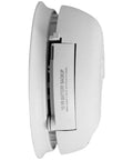 Top Shelf Hardwired Smoke And Carbon Monoxide Detector Combo Built Tough With Rock Solid 10 Year Battery Backup Fully Linked Whole House Fire Safety Alarm Hassle Free 6 Pack Bundle side view showing battery compartment.