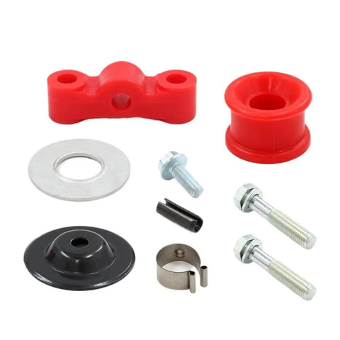 Plug And Play Linkage Bushing Hardware Kit With Pin Clip And Spring Replacement For 1988 1991 Civic And B Series Cars Direct Fit Upgrade To Improve Shifts And Beef Up The Gear Linkage, red and black hardware set