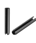 Handy Slotted Spring Pin Assortment Kit 5mm By 30mm Plain Finish 65Mn Axial Pins, 50 Pieces; close-up view of plain finish pins