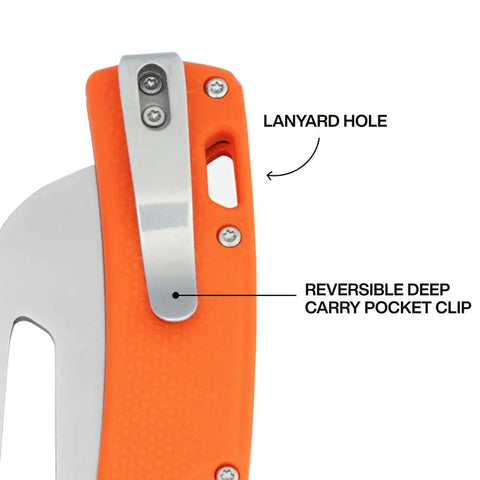 Hawkbill Pocket Knife With Stainless Steel Blade For Cable Skinning And Line Work Ambidextrous Bar Lock Orange Handle