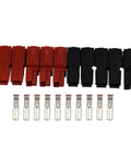 Five Pair Rock Solid Marine Connectors Waterproof Power Kit For Boat Solar EV Battery Wiring 45 Amps, red and black plugs with silver contacts.