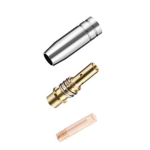 MB15 15AK MIG MAG Gas Shielded Welding Torch Accessories Kit 12 Piece 0.035 Inch Nozzle Diffuser shown with components