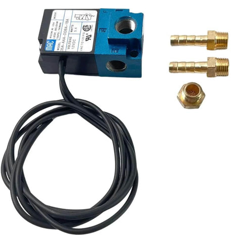 3 Port Boost Control Solenoid Valve Replacement For MAC 35A-AAA-DDBA-1BA with brass fittings and wiring for turbo vehicles