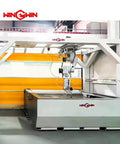 Waterjet cutting machine with gantry and robotic head; white frame, orange panels, WingWin branding.
