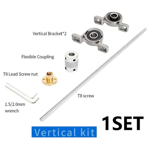 Top Tier T8 Lead Screw Vertical Or Horizontal Kit Featuring 8mm Stainless Steel Rod With Kfl08 And Kp08 Bearings For Smooth CNC And 3D Printer Builds Plus Stepper Motor Alignment Perfect For Custom Projects, vertical T8 lead screw kit with bearings, coupler, nut