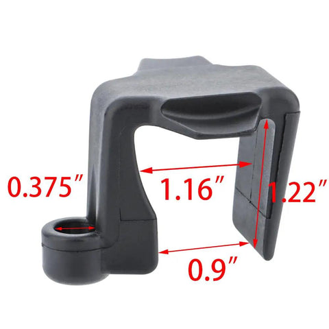 Boat Bumper Clips For Docking adjustable fender clip with dimensions, black nylon, for pontoon and small boats.