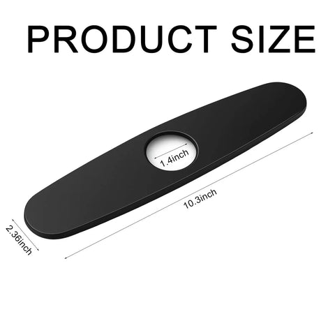 Slick Black Stainless Steel Faucet Cover Plate Three Hole Sink Escutcheon size 10.3 by 2.36 inches, with 1.4 inch hole.