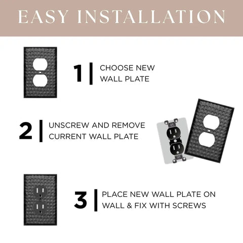 Easy installation steps for hand hammered matte black light switch cover plate for 1 gang walls