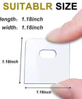 Clear adhesive patch showing dimensions of 1.18 by 1.18 inches for Quick Fix Vertical Blind Repair Kit With Grippy Adhesive Tabs.