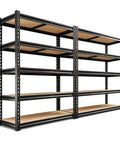 Heavy Duty 5 Tier Bolt Free Storage Shelving Rack 2 Pack Quick Snap Metal Shelves for organizing garage or workshop.