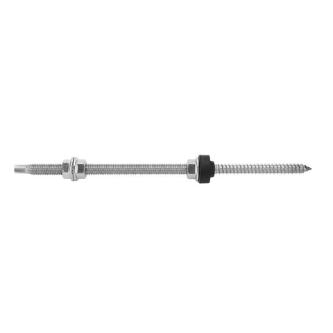 Built Tough Stainless Steel Double Ended Bolts For Solar Panel Arrays Rock Solid PV Rack Hardware and Locking Fasteners No Sweat Install Four Piece Kit, close-up of double-ended bolt