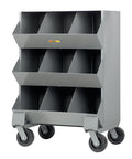 Top Shelf Three Tier Mobile Storage Cart Delivers Road Ready Welded Steel Build With Nine Slick Swivel Caster Workspace Bins in gray.