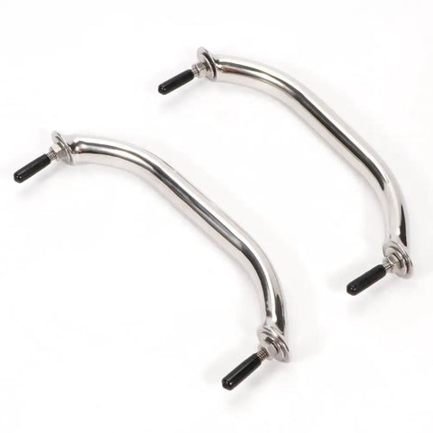 Rock Solid 9 Inch 304 Stainless Steel Grab Bar Set Smooth Polished handrails showing two sleek grab bars with mounting hardware.