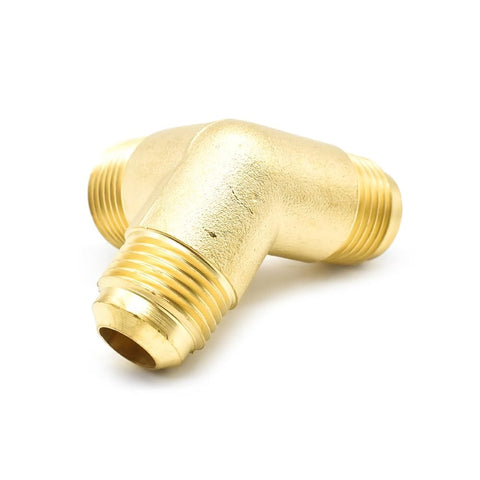 Three-Way Brass Manifold Fitting For Compressor Lines 1/2 Inch MPT To 1/2 Inch Male Flare NPT Machined Brass Heavy-Duty Connector