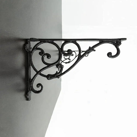 Heavy Lifters Cast Iron Shelf Brackets 2 Pack Wall Mounted Vintage Decorative Supports With Antique Black Finish And Complete Hardware Included For No Sweat Setup And Serious Daily Durability, side view of decorative bracket.