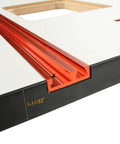 Rock Solid Mdf Router Table Top With Smooth Melamine Finish Provides Dead Flat Precision For Big Block Woodworking Builds Constructed Ridiculously Tough For Daily Shop Grind 32 By 24, showing red tracking groove.