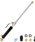 High Pressure Hose Nozzle Attachment Wand For Power Washer With Dual Spray Tips Hydro Jet Cleaning Lance For Gutter Patio Car Windows And Glass Three Quarter Inch Hose Compatible Beast Cleaning, stainless steel wand with brass coupler and attachments.