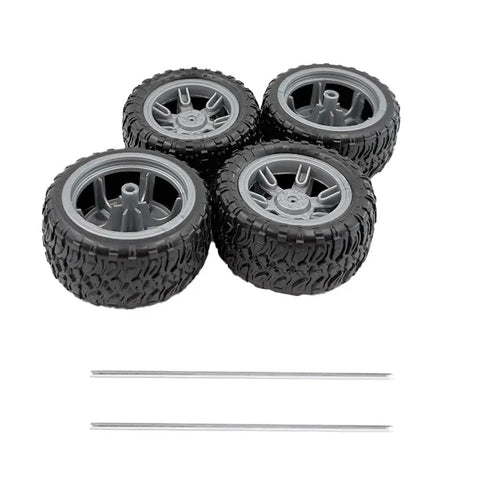 Four Pack Toy Car Wheels With Rubber Tires And Metal Shafts For RC Cars Trucks Boats Drones Robots Helicopters DIY Model Building Parts