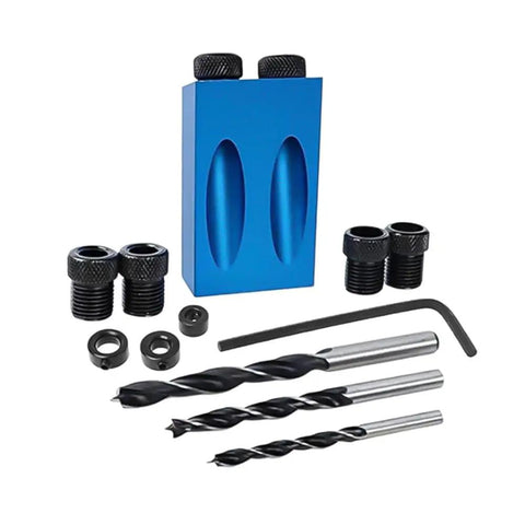 Pocket Hole Jig Kit For Woodworking, Aluminum 14-Piece Joint Locator Set with 15 Degree Guides and 6, 8, 10mm Drill Bits