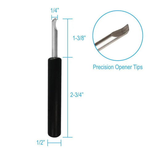 Open And Replace Watch Batteries With A 6 Piece Back Remover Tool Kit For Quick Repair showing precision opener tip and dimensions.