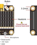 Diagram of Long Range 5.8GHz FPV VTX with switchable 250mW 500mW 1000mW 2000mW output, built-in microphone, MMCX, UART, 36x36mm size