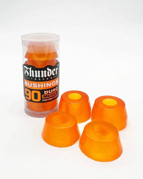 Premium Skateboard Bushings And Kingpin Hardware Rebuild Kit featuring 90a orange polyurethane bushings in a pack.