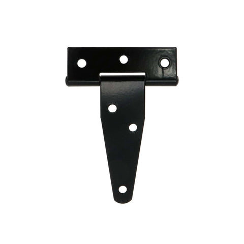 Heavy Duty 3 Inch Black T Strap Gate Hinge for Shed Door Barn Yard Hardware Pack of 2, front view of black iron hinge with holes