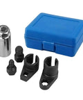 Pro Grade O2 Oxygen Sensor Socket Wrench Set With Removal Tool And Thread Chaser, Three Eighths Inch Drive And One Half Inch Drive, Includes Seven Eighths Inch 22mm Sensor Socket, Low Profile Six Point Design For Tight Access With Wiring Harness.