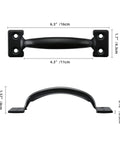 Front and side view of 20 Pack 6-1/2 Inch Gate Pull Door Handles Metal Gate Pulls for Kitchen Cabinets Wardrobes Closets and Drawers with Screws Black Finish Heavy Duty Durable Hardware for Easy Install Quick Install.