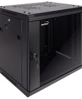 Heavy Duty 9U Wall Mount Server Cabinet Built Like A Tank Network Storage Rig featuring lockable glass door and dual fan cooling.