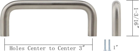 Ultra Minimal Solid Wire Cabinet Pulls Satin Nickel for Cupboard and Drawer Handles, 3 inch center to center, 3.3 inch length, side view