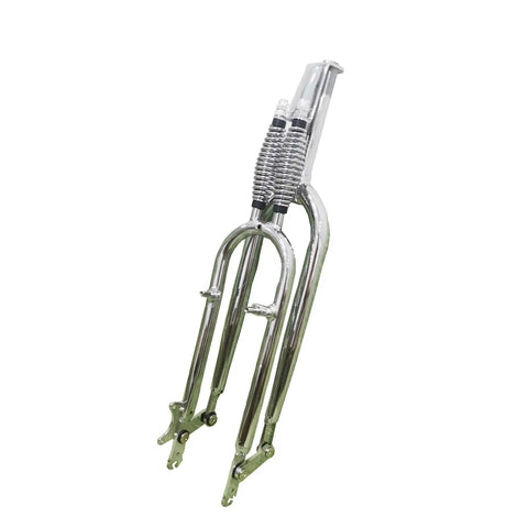 26 Inch Springer Fork For Cruiser Bicycles With Dual Spring Suspension, 1 Inch Threaded Steering, Chrome Finish, side view