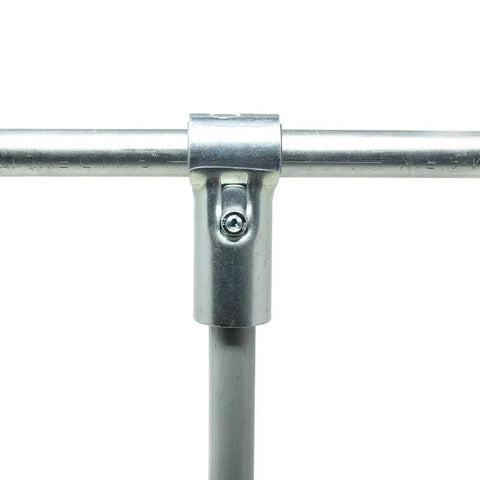 Six Pack End Rail Clamps For Three Quarter Inch EMT Conduit Galvanized Stainless Steel T Clamps close-up connection