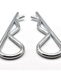 Two M7 X 150 Hairpin Cotter Pin Clip R Shape Spring Retaining Clips in rustproof carbon steel, front view on white background.