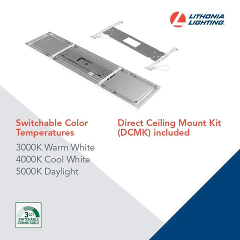 2x2 LED Flat Panel Light With 3300 Lumens, Switchable 3500K 4000K 5000K CCT, showing Direct Ceiling Mount Kit components