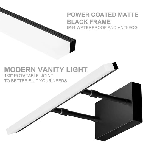 Slim Black Vanity Light For Bathroom Over Mirror With Adjustable Rotatable LED Fixture 19.7 Inch Bar 5500K Daylight