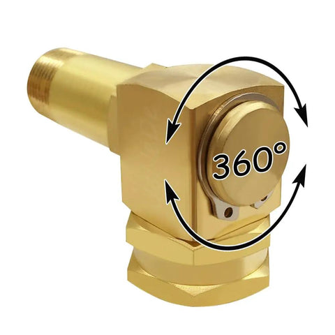 Brass Swivel Elbow Connector For Garden Hose Reels, 3/4 GHT Female To 1/2 NPT Male, 360° swivel brass fitting