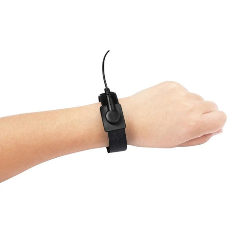 Anti Static Wrist Strap Eleven Inch Grounding Bracelet With Alligator Clip And Extendable Cable No Fuss Adjustable Fits Wrists Six To Eight Point Five Inches Red ESD Safe For PC Repair And Electronics Assembly on a wrist.