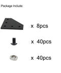 Package contents of 8 Sets 2020 Aluminum T Slot Corner Brackets For 20 By 20 20mm Extrusion, L Shape Joint Plates With Nuts And Bolts