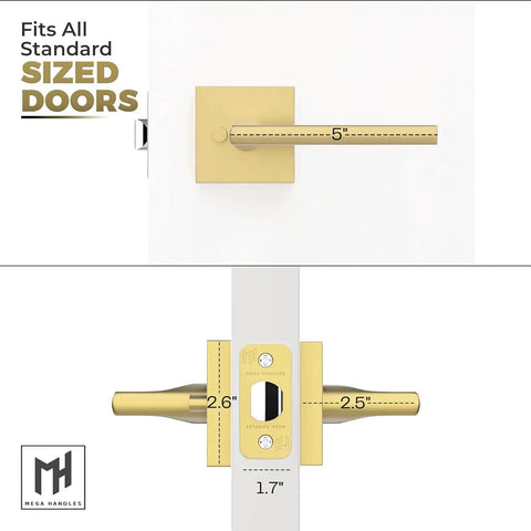 Privacy Lever Door Handle Set For Hallways And Bathrooms Keyless Design Fits All Standard Doors Covered Screws Included Satin Brass Finish 5 Inch Length Easy Install Hardware, top view.
