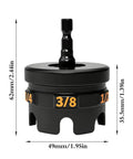 Heavy Duty Threaded Rod Nut Driver mounts directly to power drills, 3/8-inch metal driver tool with dimensions.