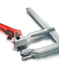 Heavy Duty 20 Inch Lever Clamp With Quick Grab Ratchet Jaw Dead Nuts Cold Drawn Steel Frame Vibration Proof Build, side view.