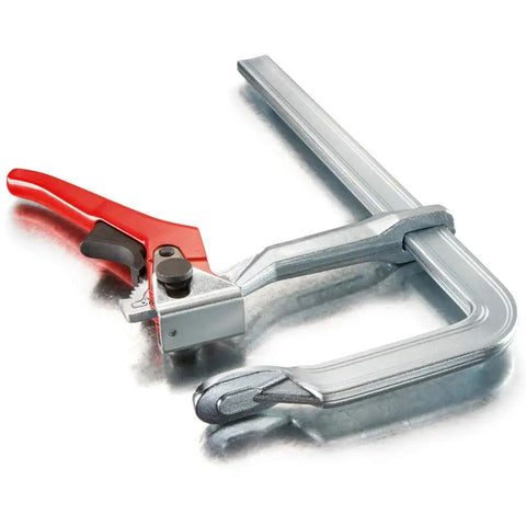 Heavy Duty 20 Inch Lever Clamp With Quick Grab Ratchet Jaw Dead Nuts Cold Drawn Steel Frame Vibration Proof Build, side view.