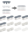 Universal Toilet Seat Bumpers Kit With Height Adjustment And Strong Self Adhesive Includes 2 Height Options in gray and white.