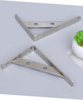 Heavy Duty L Shelf Brackets 6 Pack Stainless Steel Corner Braces low profile right angle wall mounts displayed on a surface.