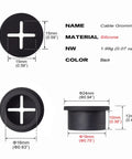 3/4 Inch Cable Grommet Set For Desks And Furniture, Silicone Rubber Black Hole Covers, dimensions and weight shown