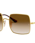 Women's Square Sunglasses With 100% UV Protection, Gold Frame And Clear Gradient Brown Lenses, 54mm, Prescription Ready Sunnies