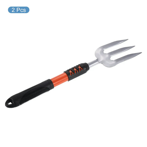 Set of 2 15.7 Inch Hand Garden Fork With 3 Tines High Carbon Steel Non Slip Ergonomic Handle Hardened Digging Pitch Fork